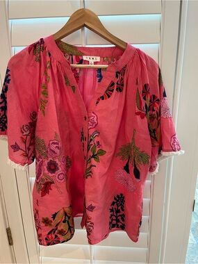 THML Hot Pink Floral Button-Front Blouse